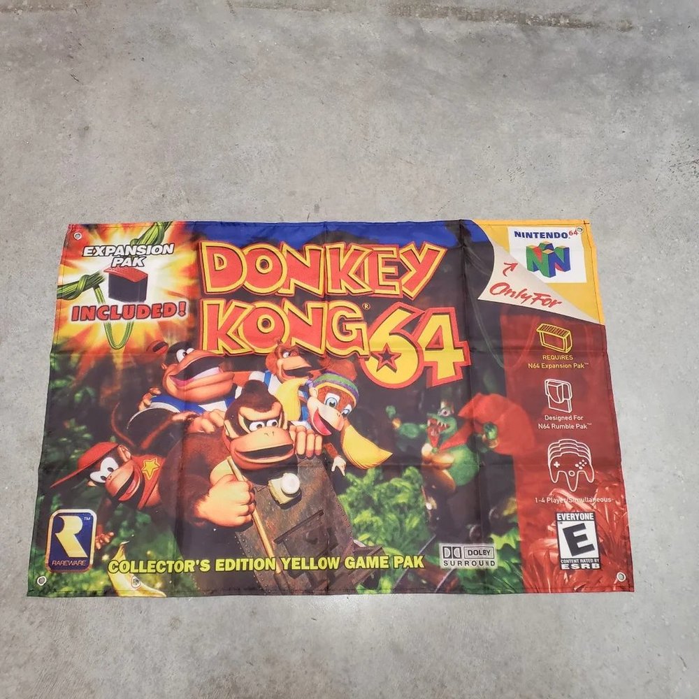 Donkey Kong 64 Custom Wall Flag Banner Tapestry 2 x 3 Ft, Nintendo 64